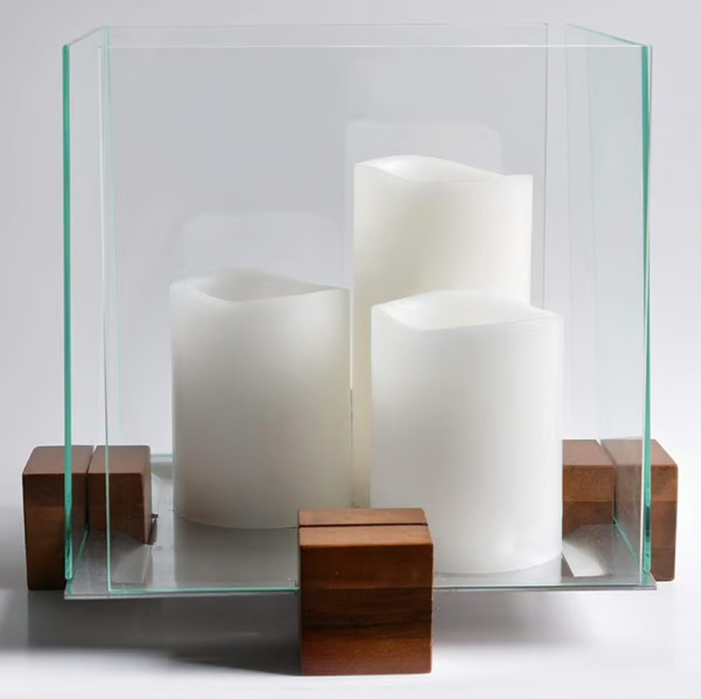 Dansk Design With Light Cubic Hurricane 9" Glass Candle Holder 838796 Modern